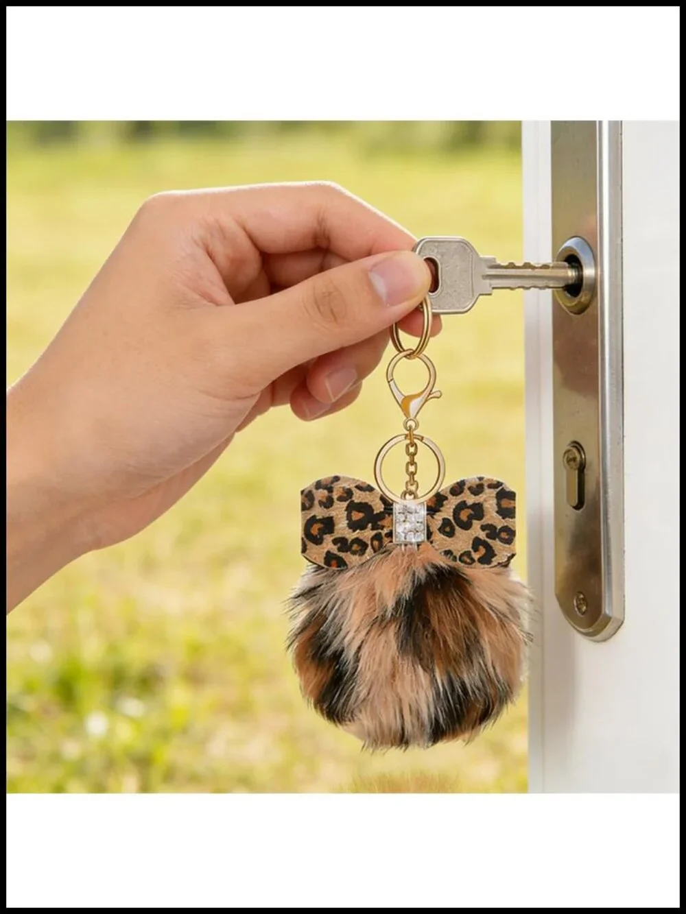 Leopard Faux Fur Keychain Purse Charm Plush Ball Keyring Bag Accessory